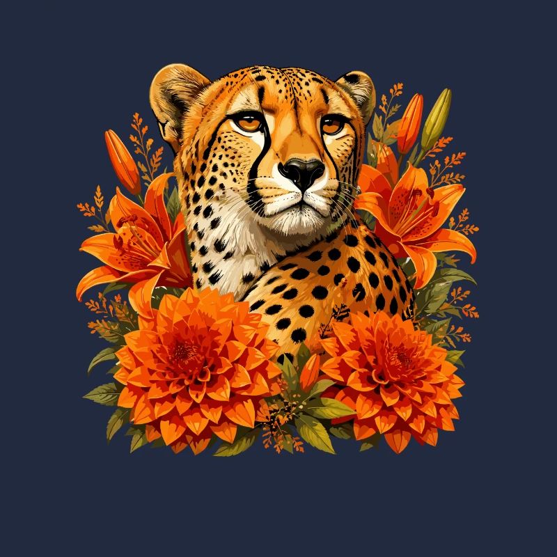 Cadre de guépard en fleurs d’automne