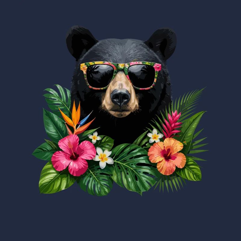 Tropischer Bärenkopf mit Blumenbrille