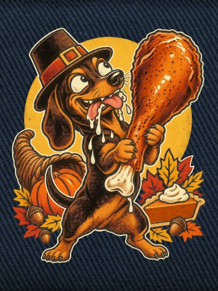 Thanksgiving Dackel mit Truthahn-Drumstick
