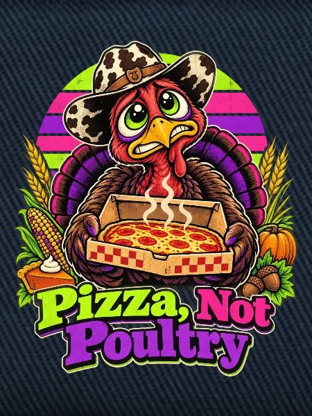 Thanksgiving-Truthahn mit Pizza-Cowboy-Spruch