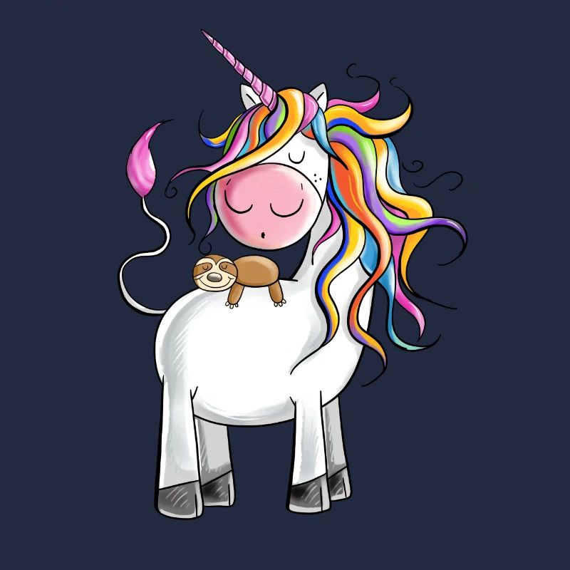 Chilling rainbow unicorn with sloth
