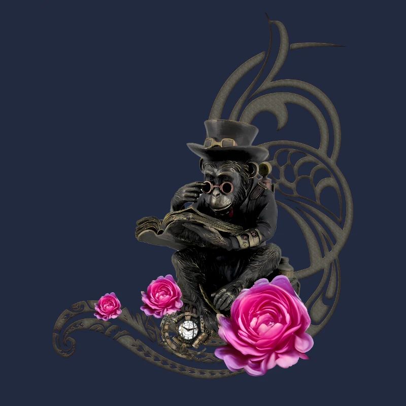 Lustiger Steampunk-Affe liest ein Buch