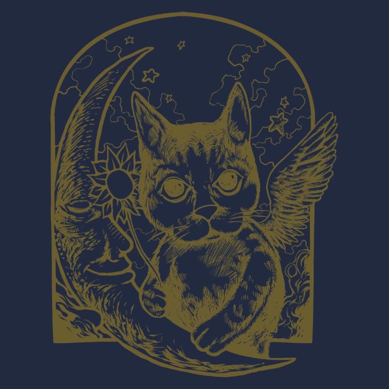 Chat céleste et lune ailée