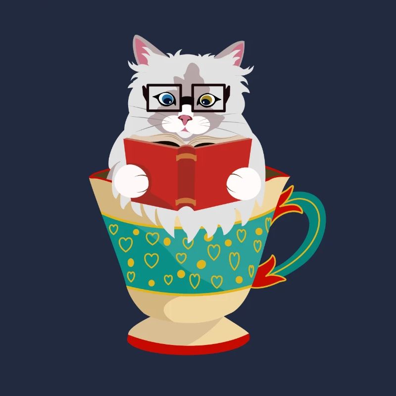 Chat Ragdoll mignon lisant un livre dans une tasse à café