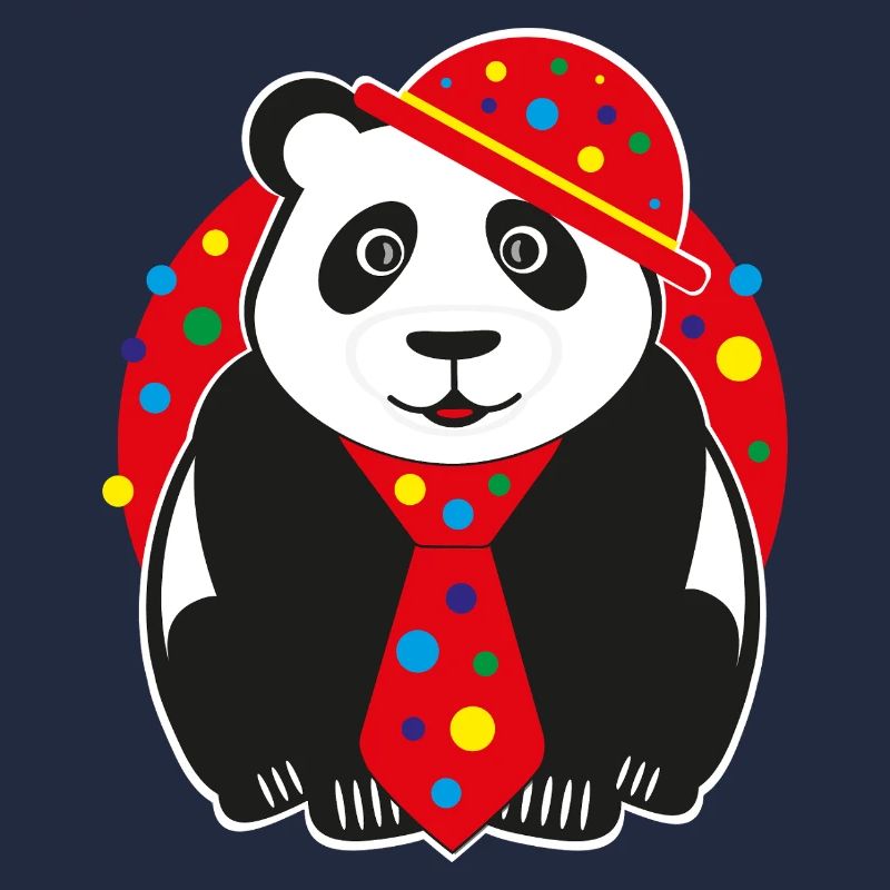 Panda mit lustigen Hut, Krawatte und Konfetti.