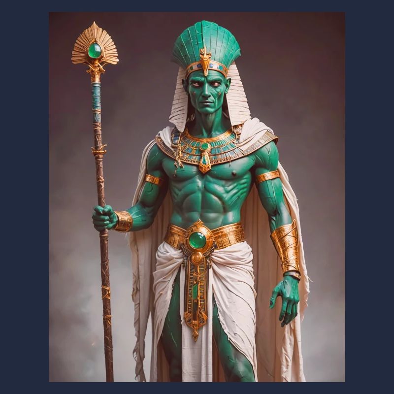 Osiris, green-skinned god with pharaoh crown