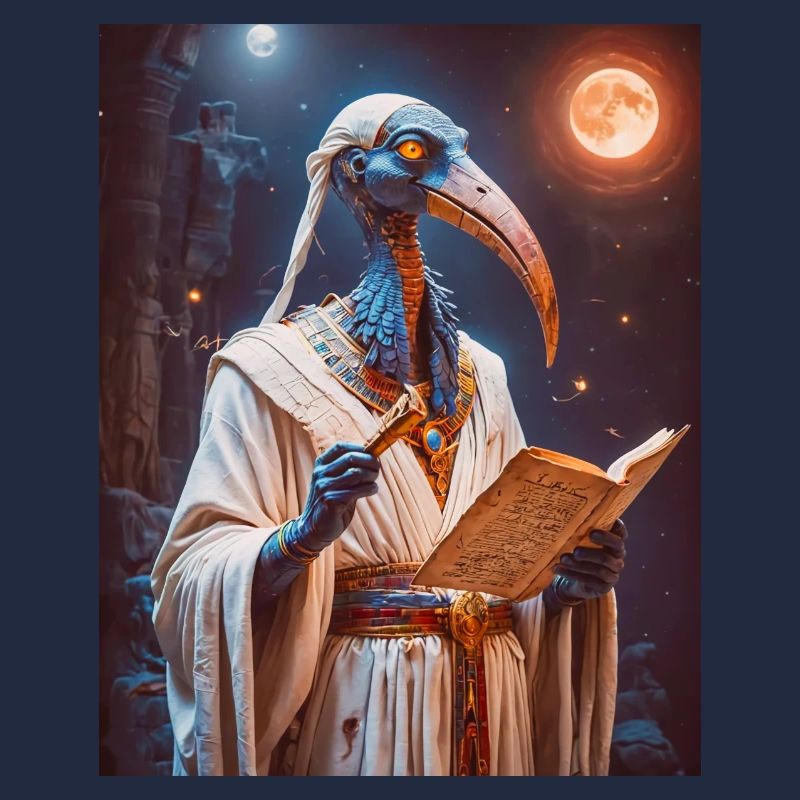 Thoth, ibis-headed god, holding a scroll