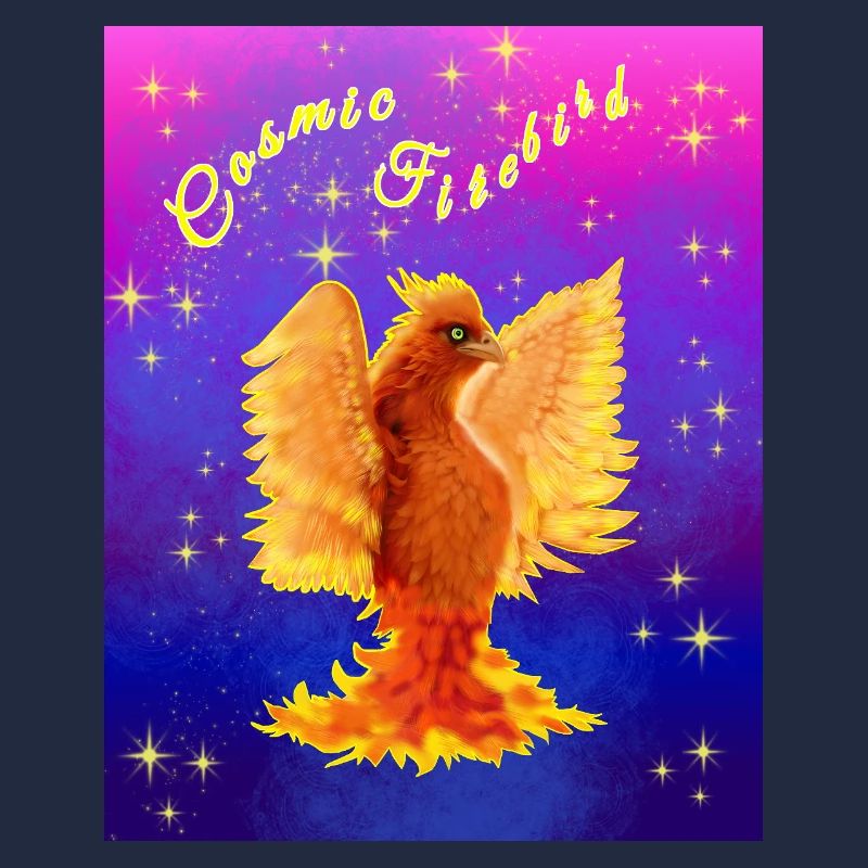 Ein orangefarbener kosmischer Cyber-Vogel