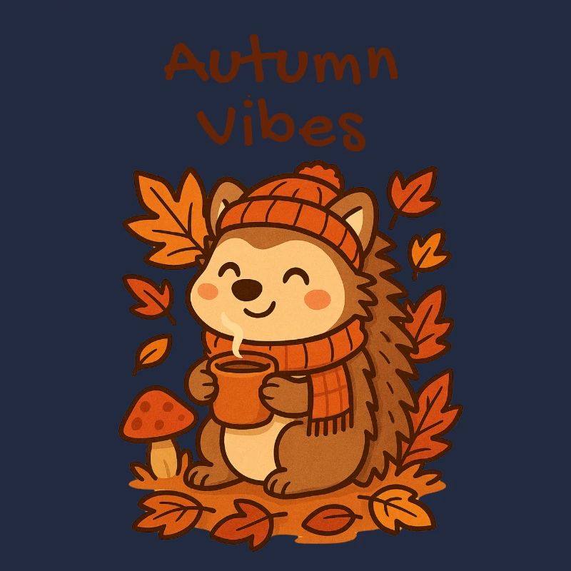 Autumn cuddly hedgehog with tea Cozy Autumn