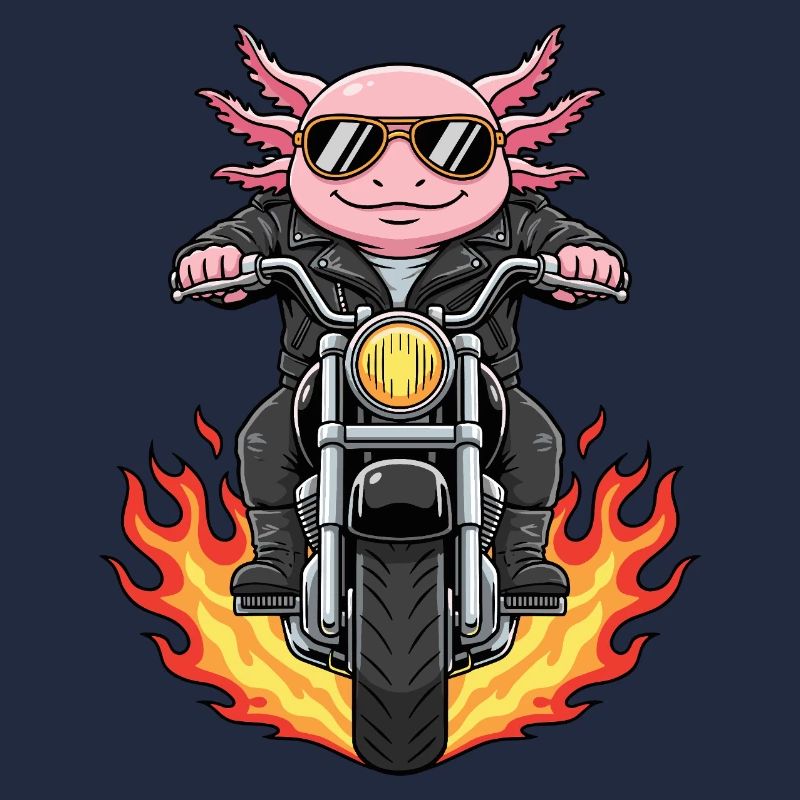 Cool Biker Axolotl Motorcycle Flames