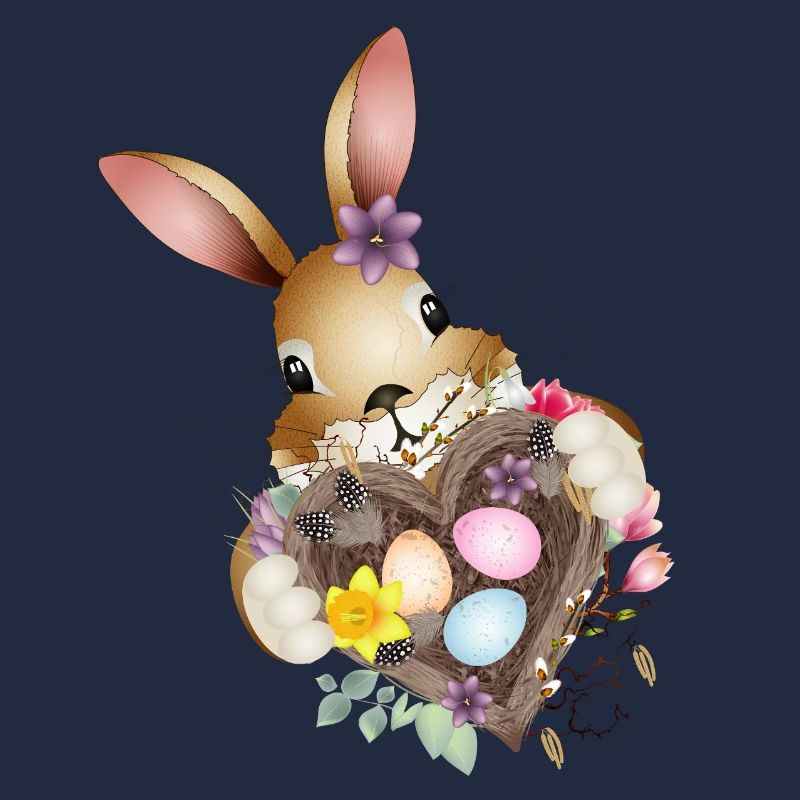 Cute Easter bunny with heart and Easter basket