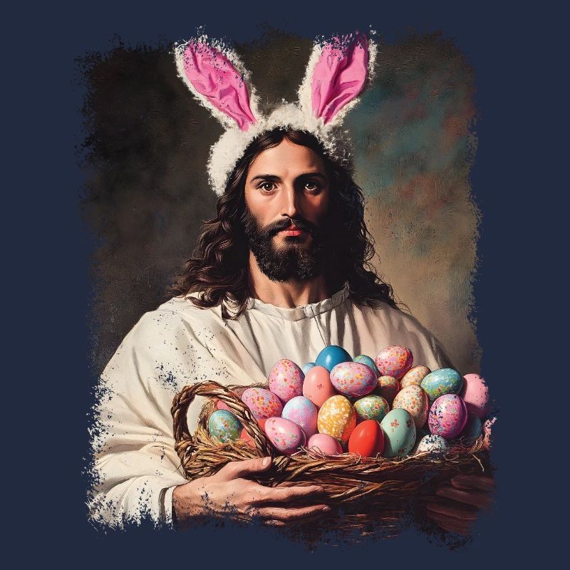 Easter funny Jesus Christ with Easter eggs