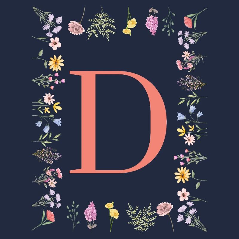 Florale Initialen "D", Buchstaben Monogramm 
