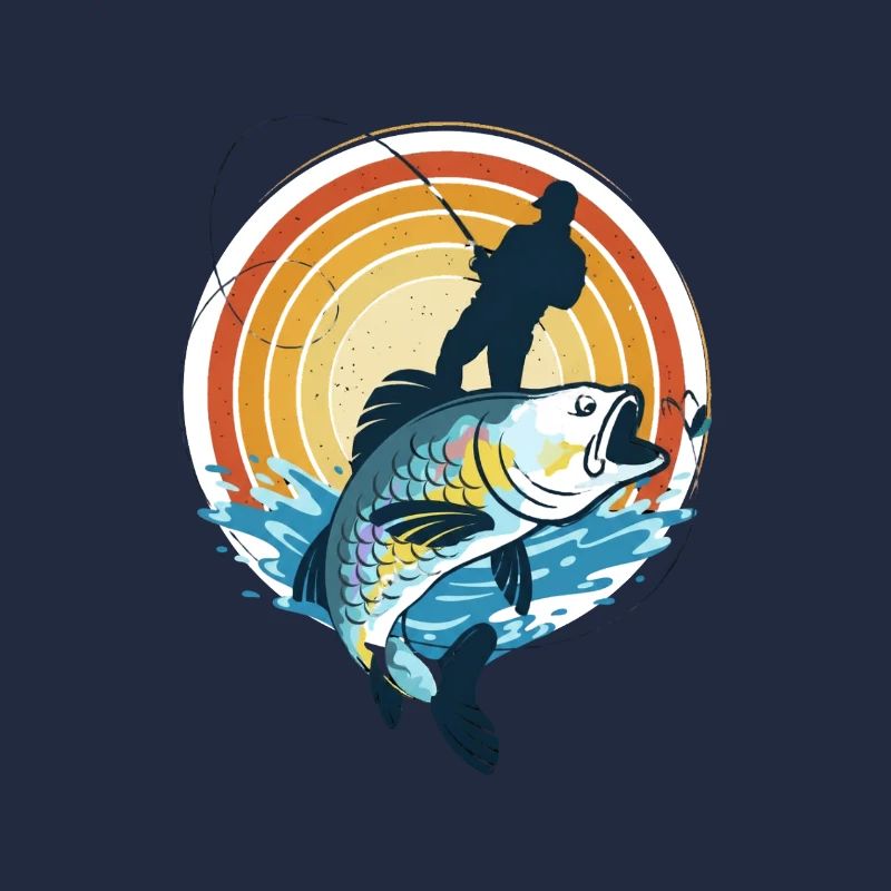 Pêcheur et poisson géant dans le cercle du soleil