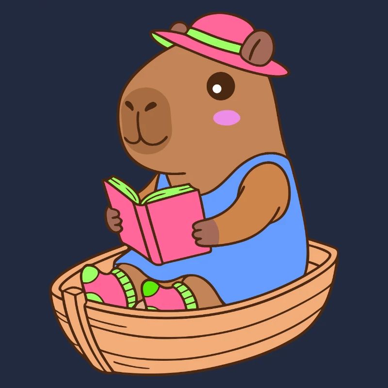 Capybara lisant dans une barque - Modèle d'été