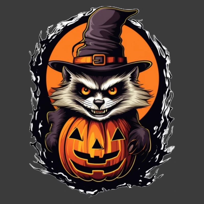 Spooky Halloween Cat with Witch Hat