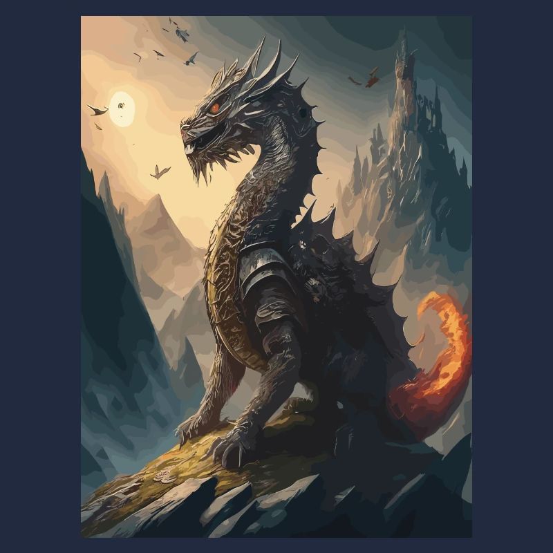 Dragon Warrior Black Red Illustration