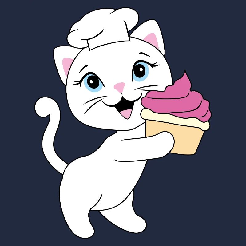 Mignon chat blanc porte un cupcake