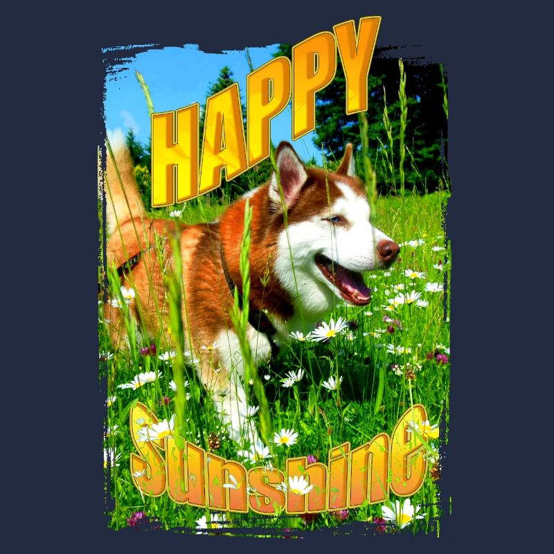 Fröhlicher Hund im Blumenfeld