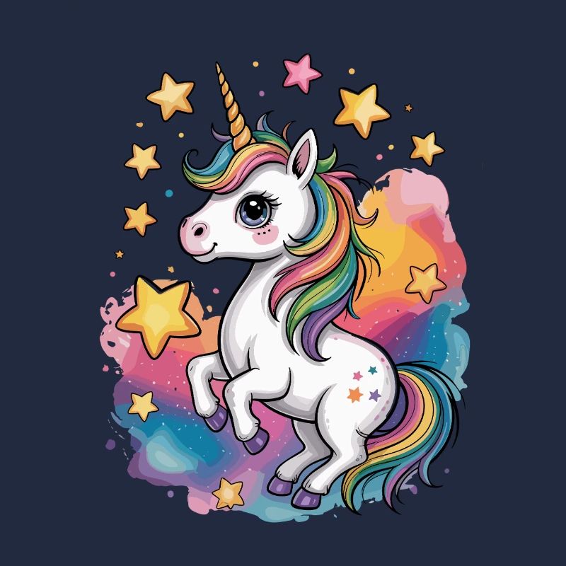 Licorne colorée avec des étoiles et un arc-en-ciel