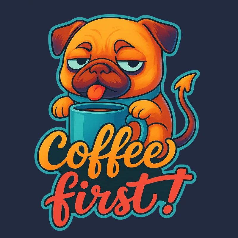 Müder Hund mit Kaffeetasse