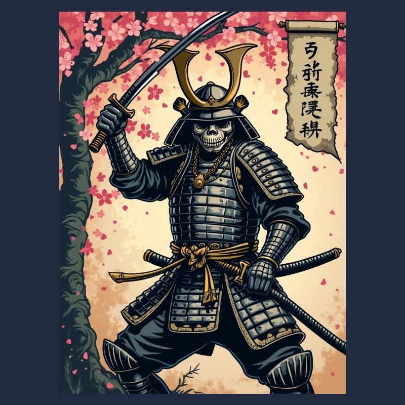 Skelett-Samurai im Kirschblütenwald