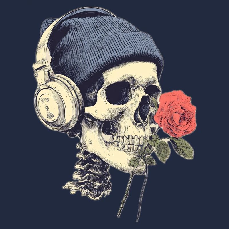 Crâne avec casque et rose