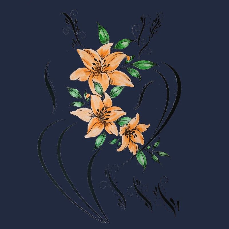 Orange lilies with filigree decorative lines