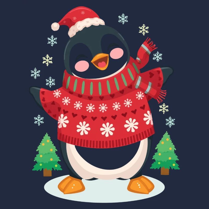 Festlicher Pinguin in rotem Strick