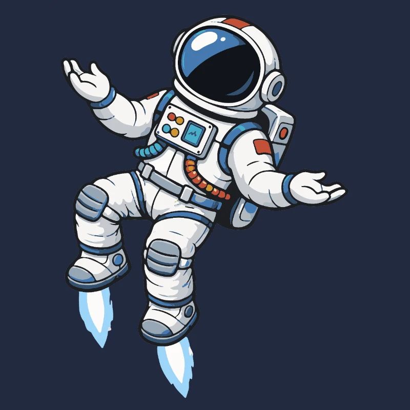 Floating cartoon astronaut with rocket propulsion
