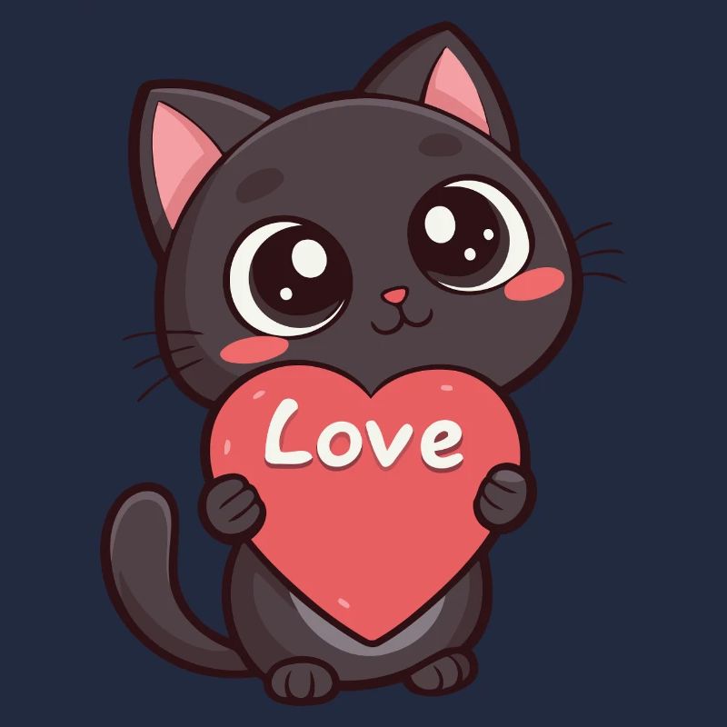 Schwarze Katze mit Herz-Liebe