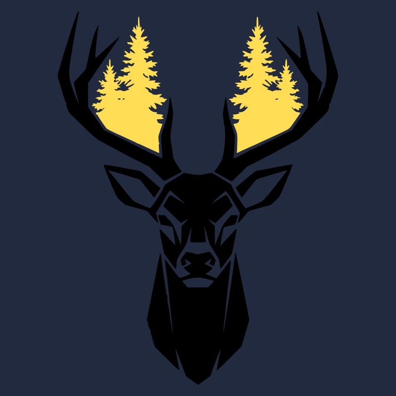 Deer Head Forest Silhouette