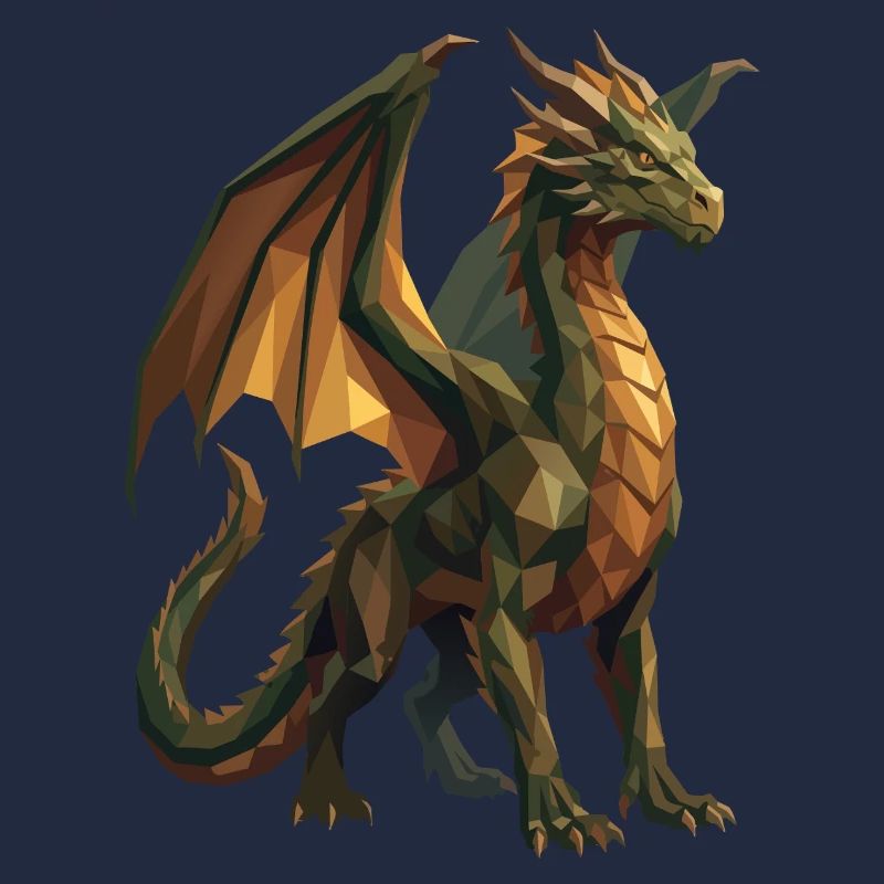 Geometric Low Poly Green Dragon Art