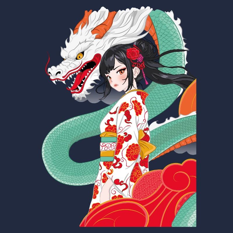 Anime-Stil-Geisha mit Drachen
