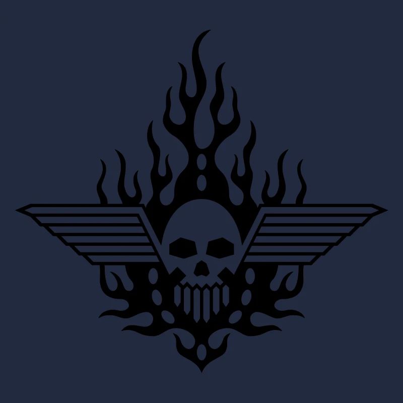 mechanical skull and black flames