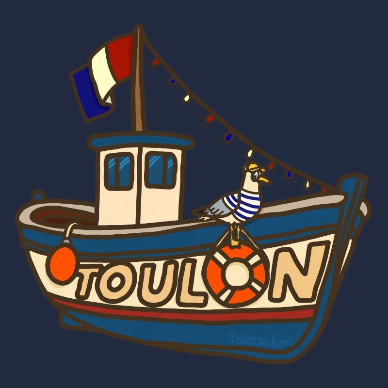 Fischerboot Toulon mit lustiger Möwe