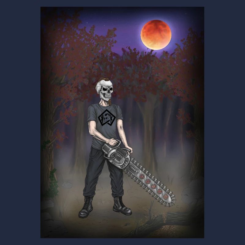 Forest worker, forester, chainsaw, full moon