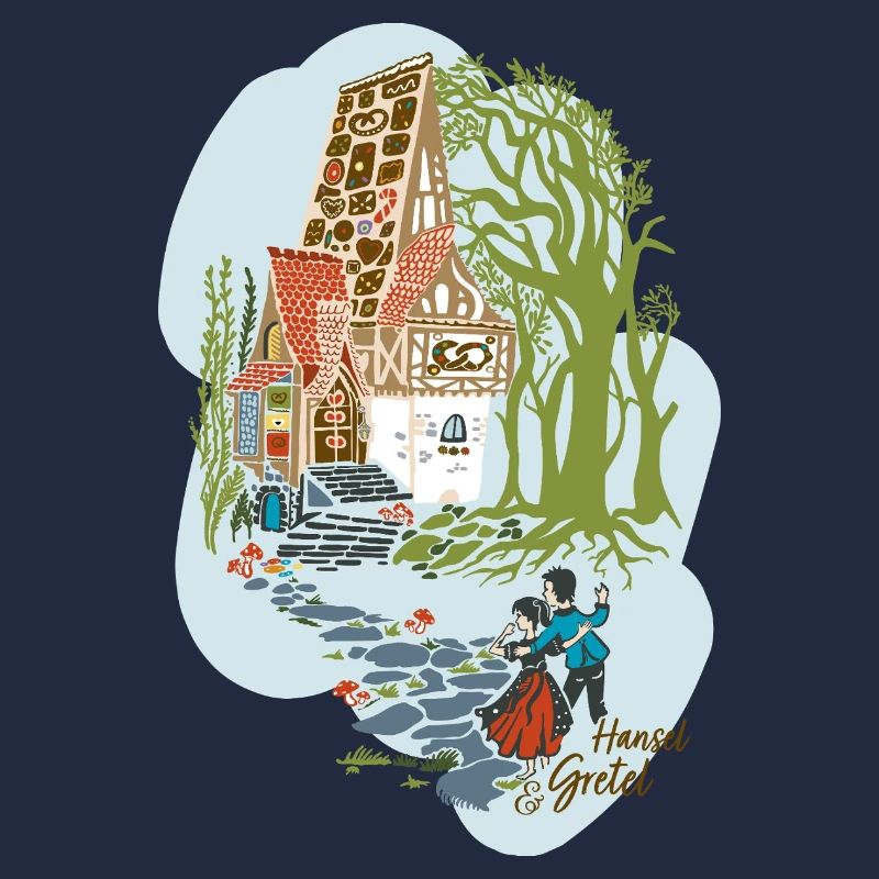 Hansel et Gretel devant la maison de la sorcière