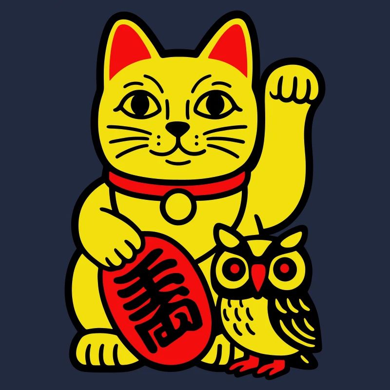 Glückskatze mit kleiner Eule