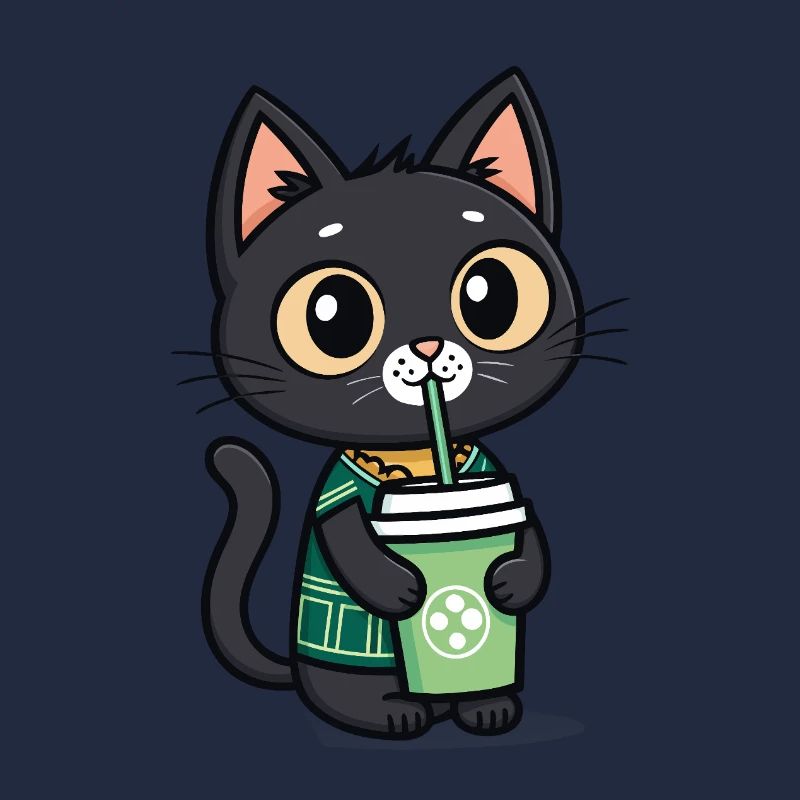 Cute cat with drinking cup drinking bubble tea
