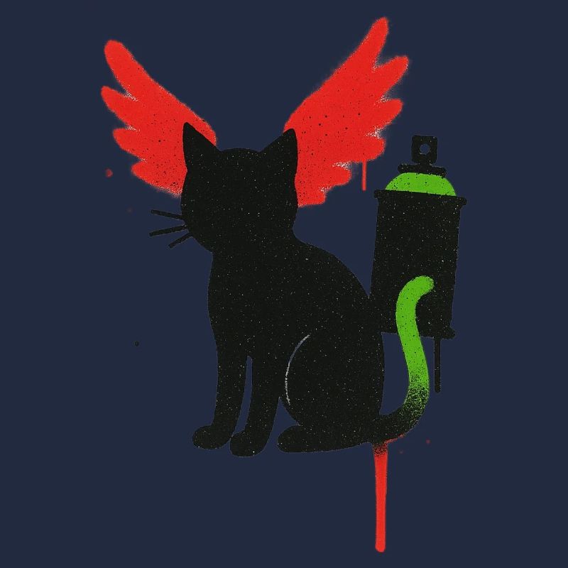 Black Cat with Flame Wings and Spray Can