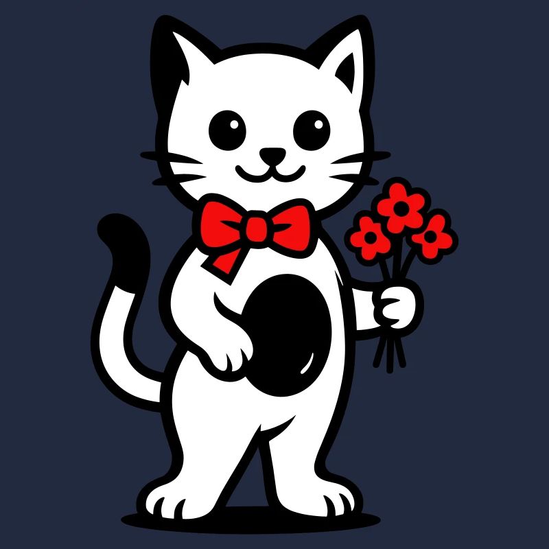 Kawaii cat lover with red ribbon