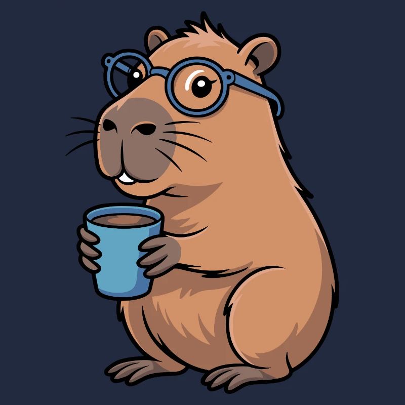 Coffee drinking capybara with glasses