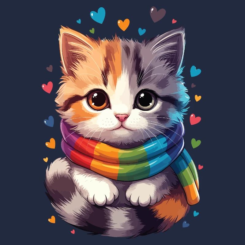 Chaton arc-en-ciel écharpe