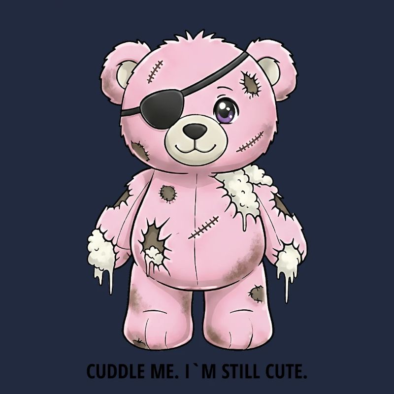 Ours en peluche rose patchwork avec cache-œil