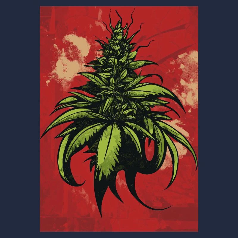Grüne Hanfblatt-Illustration auf Rot