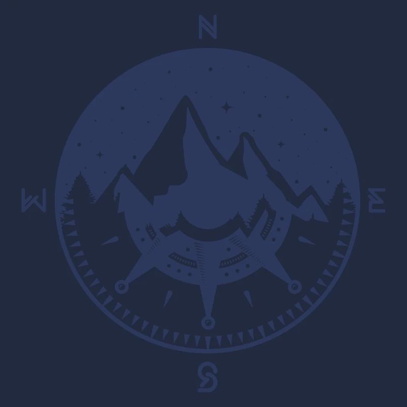 Compass design with a mountain motif