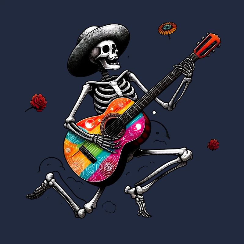 Skelett spielt Gitarre.