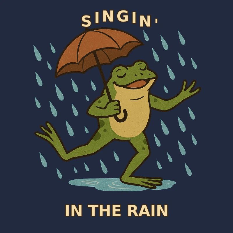 Frog Toad singing in the rain with an umbrella