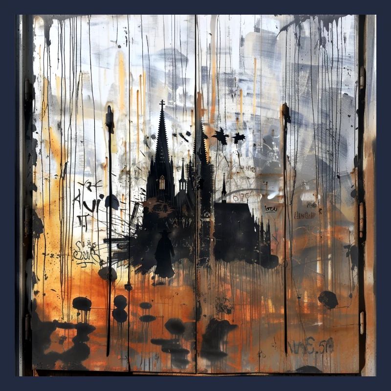 Graffiti Cologne Cathedral Silhouette Rusty Background